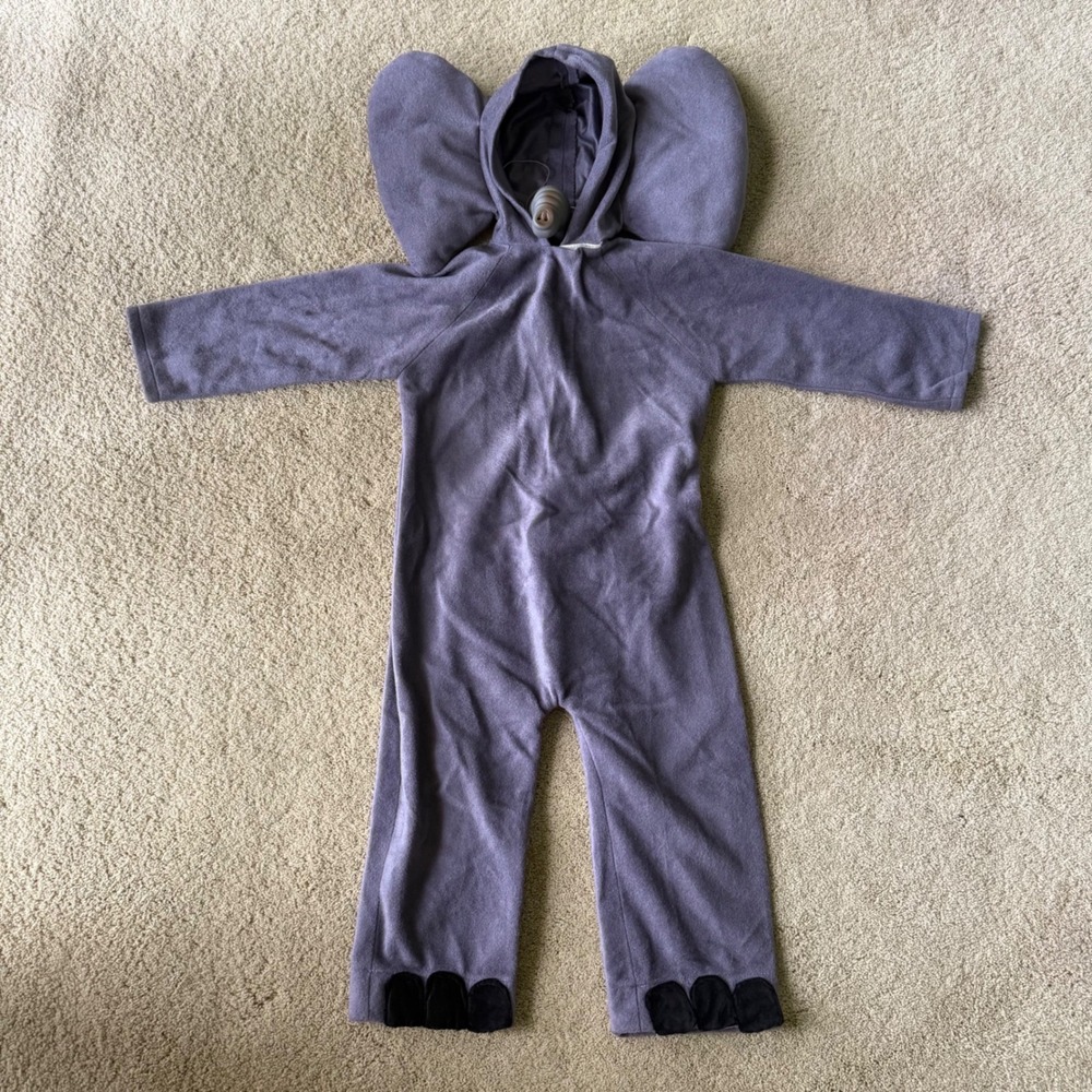Elephant Costume Bodysuit Kids 2-3T Halloween Gray Hooded One Piece Toddler Baby